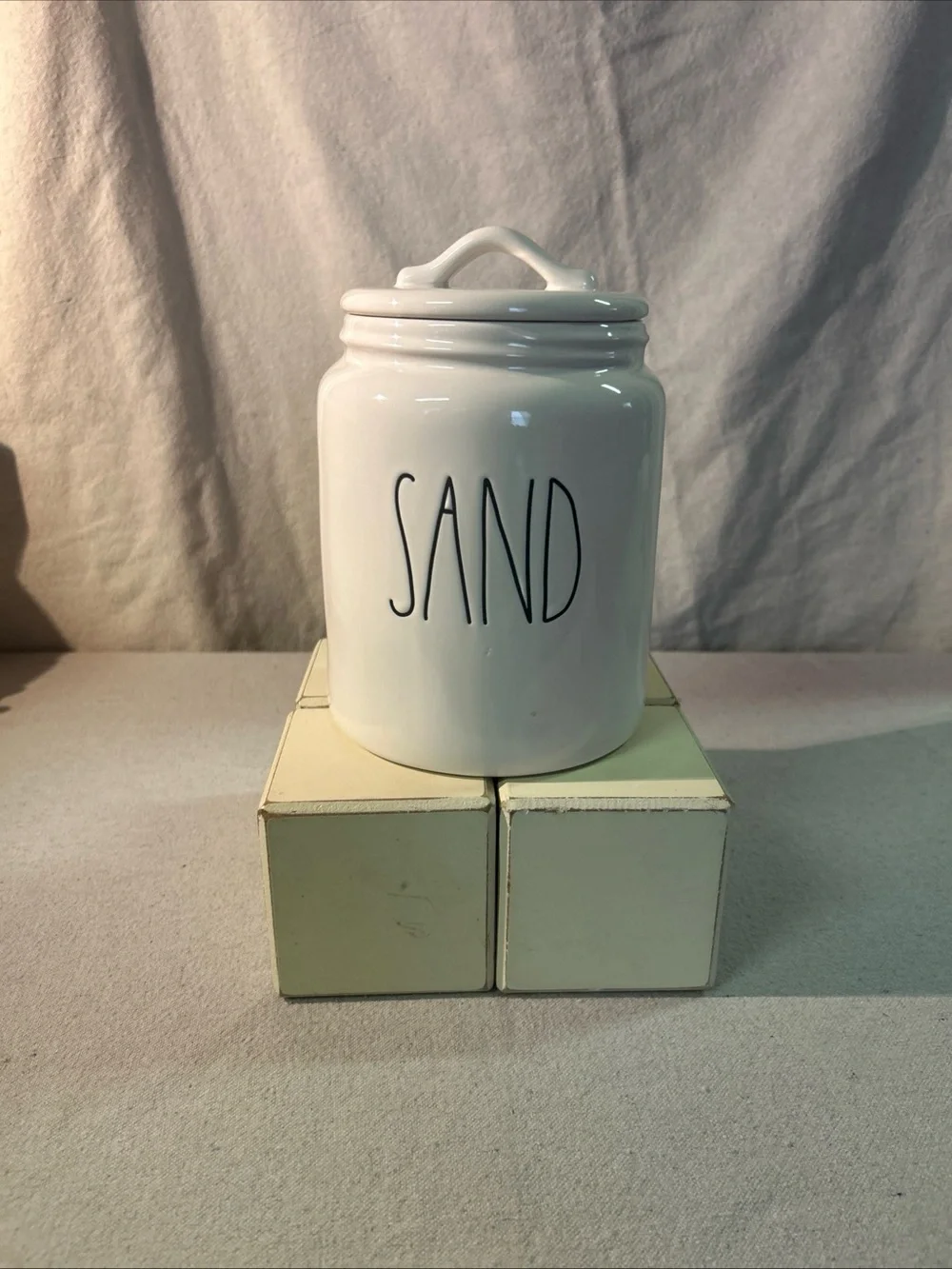 Rae Dunn White Ceramic 'SAND' Canister with Lid